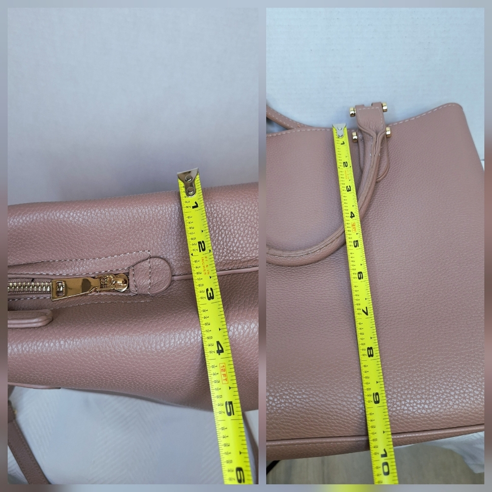 Miztique Vegan Leather Tote Bag Satchel Crossbody 3 Compartment Pink Blush Gold - Picture 15 of 16